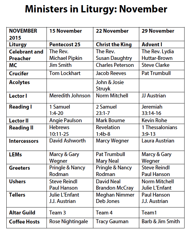Liturgy Ministers November