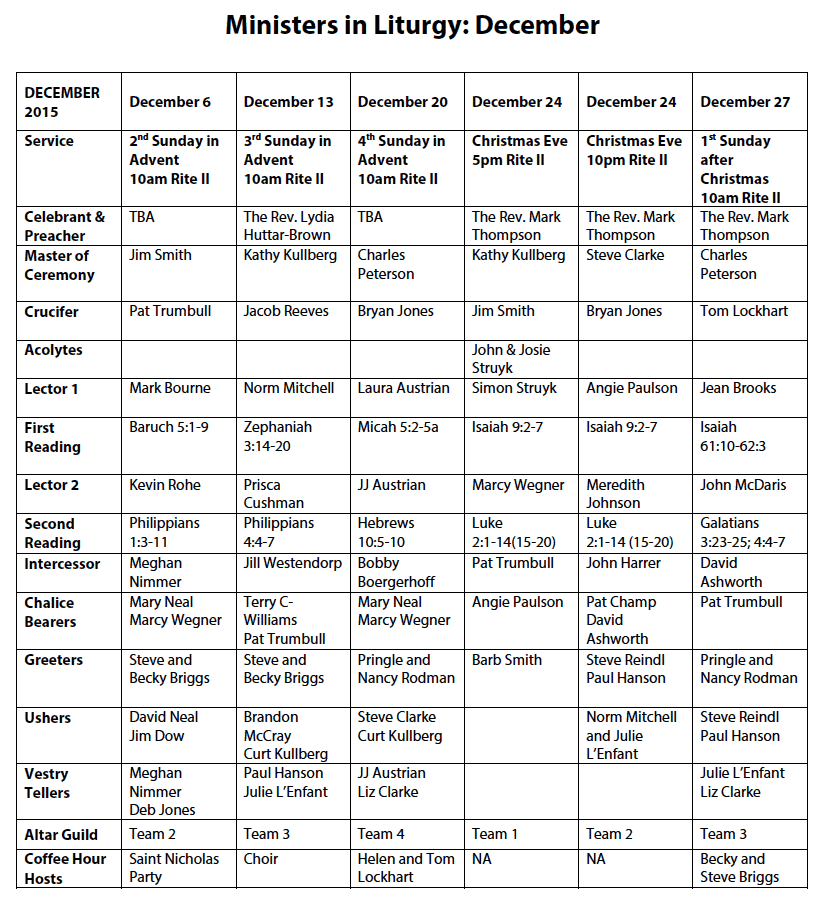 Liturgy Ministers December