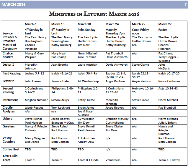 Ministers in Liturgy March 2016