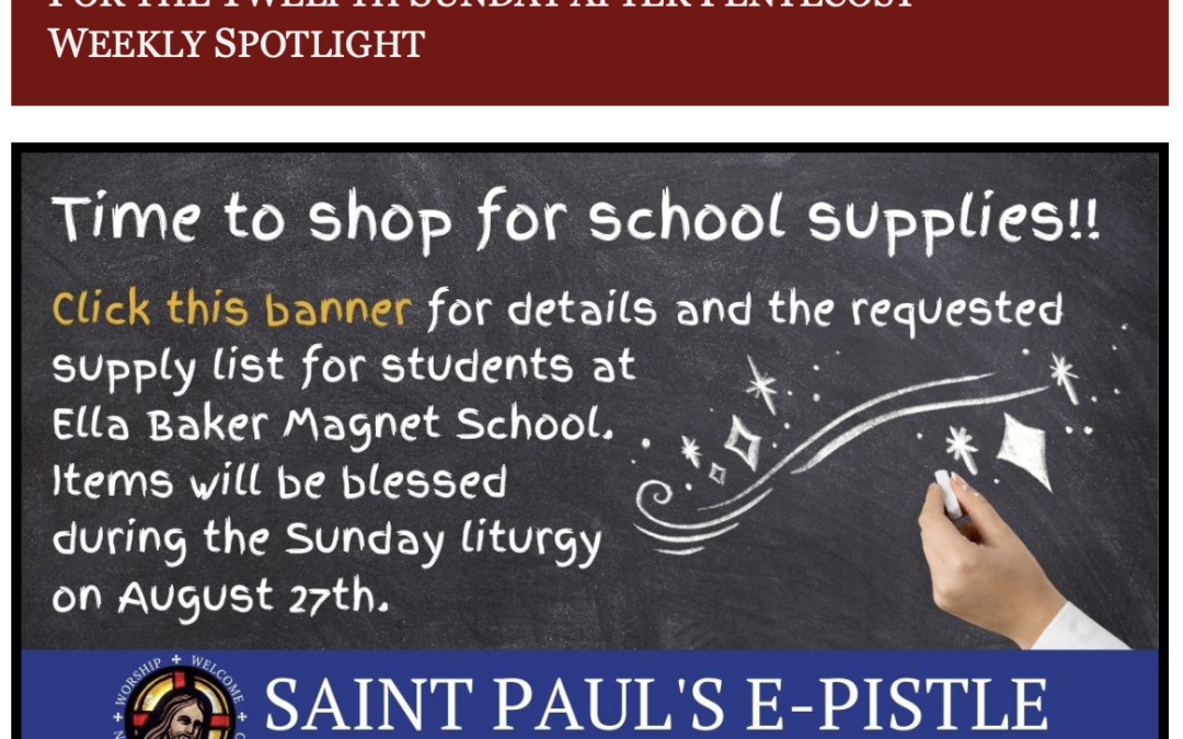 E-pistle for Sunday 22 August 2023